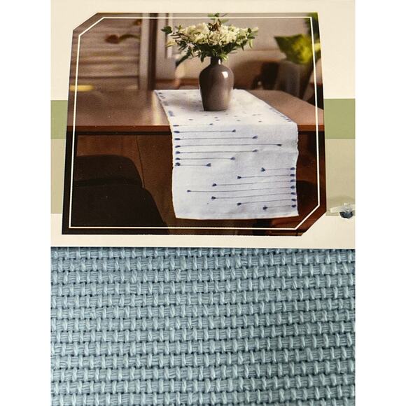 Room and Retreat NWT Table Runner 100% Cotton 14inx72in Embroidered Strips Blue - Picture 1 of 6